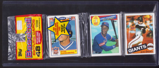 1985 Topps Baseball Rack Pack - Daryl Strawberry on Top / Kirby Puckett RC showing on Bottom