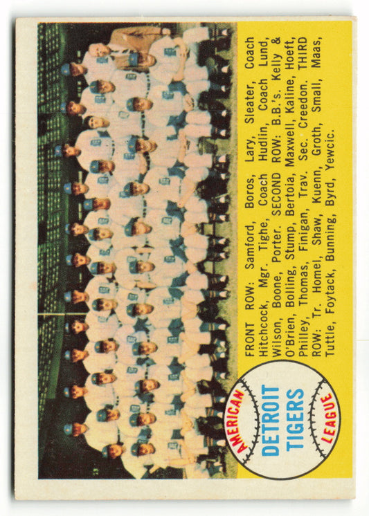 1958 Topps #397a Tigers Team Card