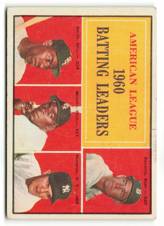 1961 Topps #042 AL Batting Leaders (Runnels/Smith/Minoso/Skowron)