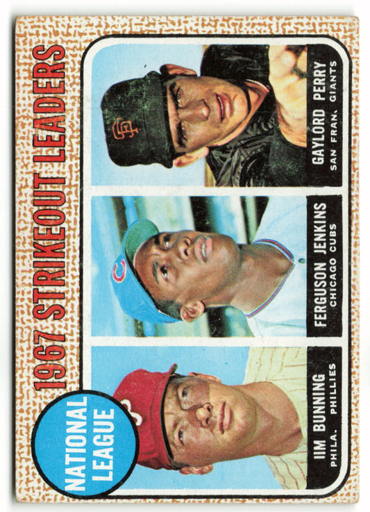 1968 Topps #011 Strikeout Leaders (Bunning/Jenkins/Perry)