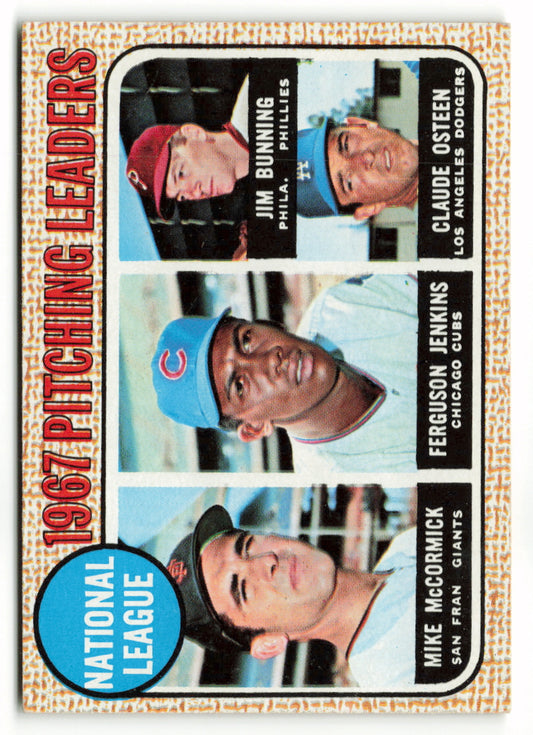 1968 Topps #009 Pitching Leaders  (McCormick/Jenkins/Bunning/Osteen) - Low Grade