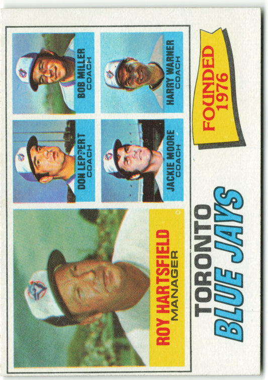 1977 Topps #113 Toronto Blue Jays / Roy Hartsfield / Don Leppert / Bob Miller / Jackie Moore / Harry Warner Team Card, MGR, CO