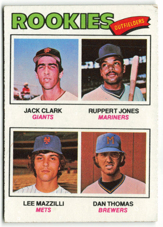 1977 Topps #488 1977 Rookie Outfielders (Jack Clark / Ruppert Jones / Lee Mazzilli / Dan Thomas) RC