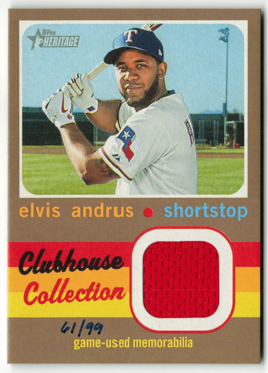 2019 Topps Heritage Clubhouse Collection #CCR-EA Elvis Andrus Gold 61/99 (Red Jersey)