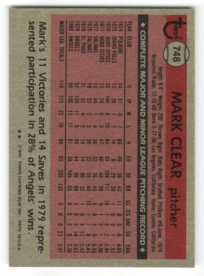 1981 Topps #748 Mark Clear