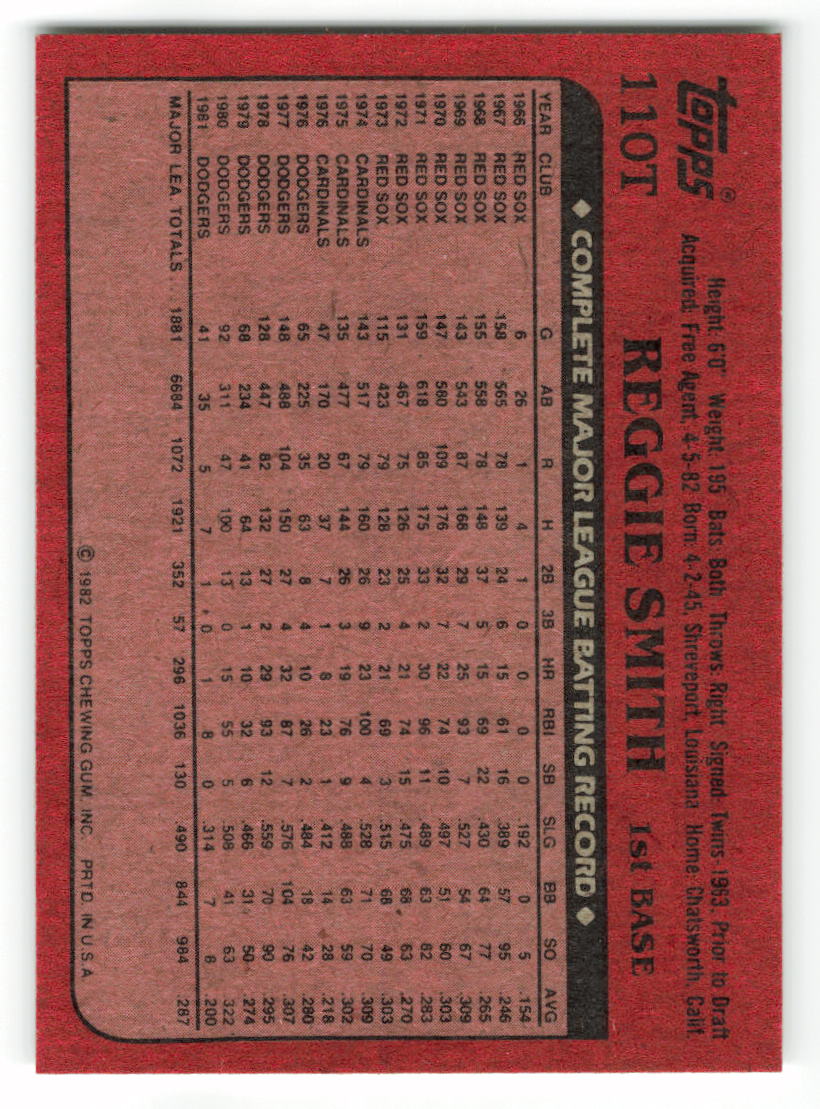 1982 Topps Traded #110T Reggie Smith