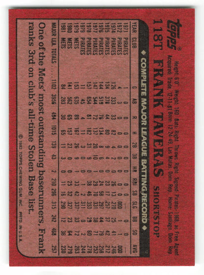 1982 Topps Traded #118T Frank Taveras