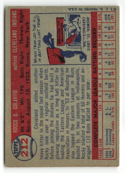 1957 Topps #212 Rocky Colavito RC