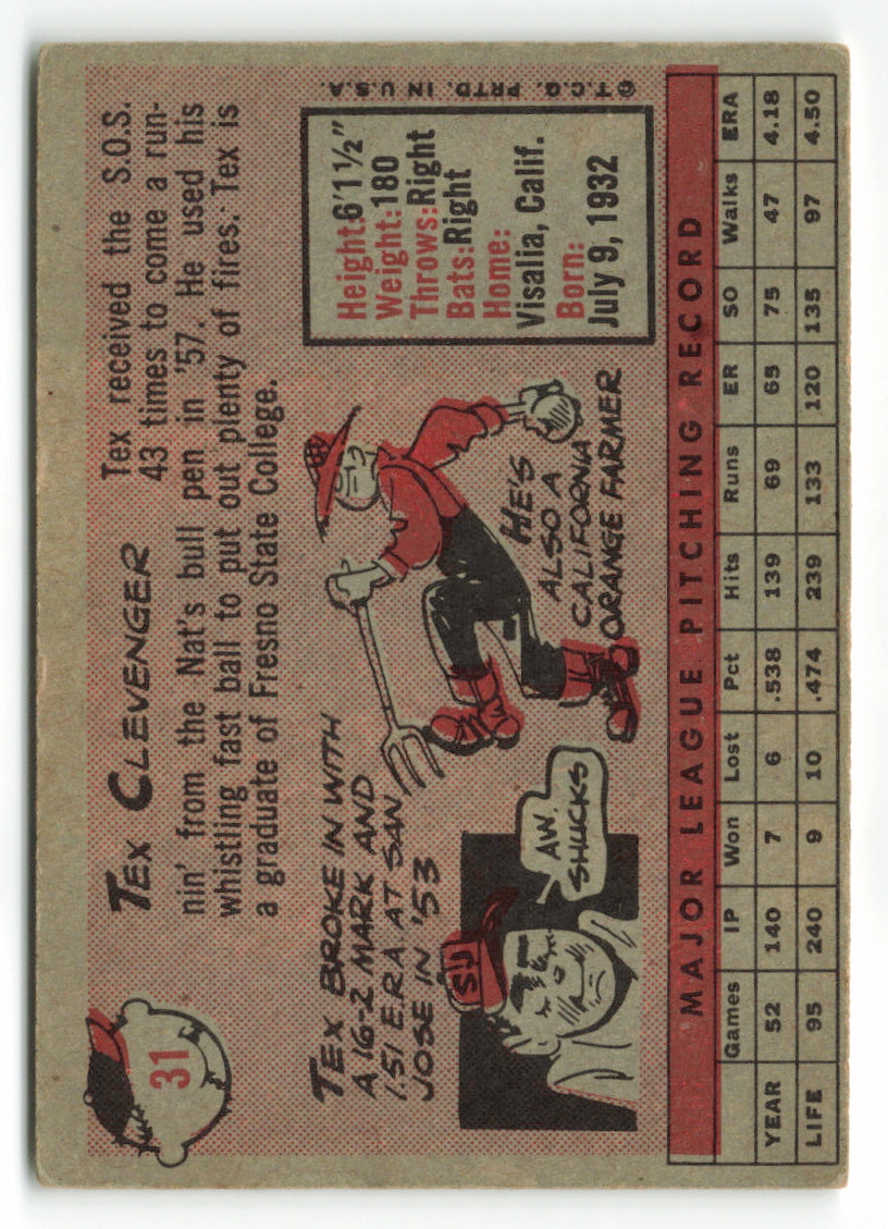 1958 Topps #031 Tex Clevenger RC