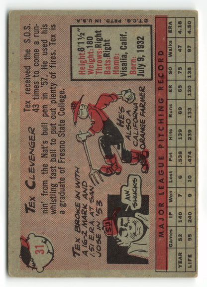 1958 Topps #031 Tex Clevenger RC