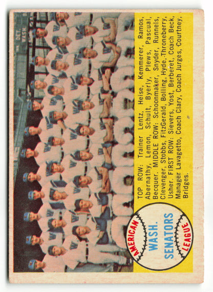 1958 Topps #044 Senators Team Checklist 1-88