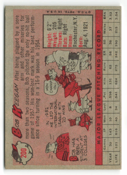 1958 Topps #200 Bob Keegan