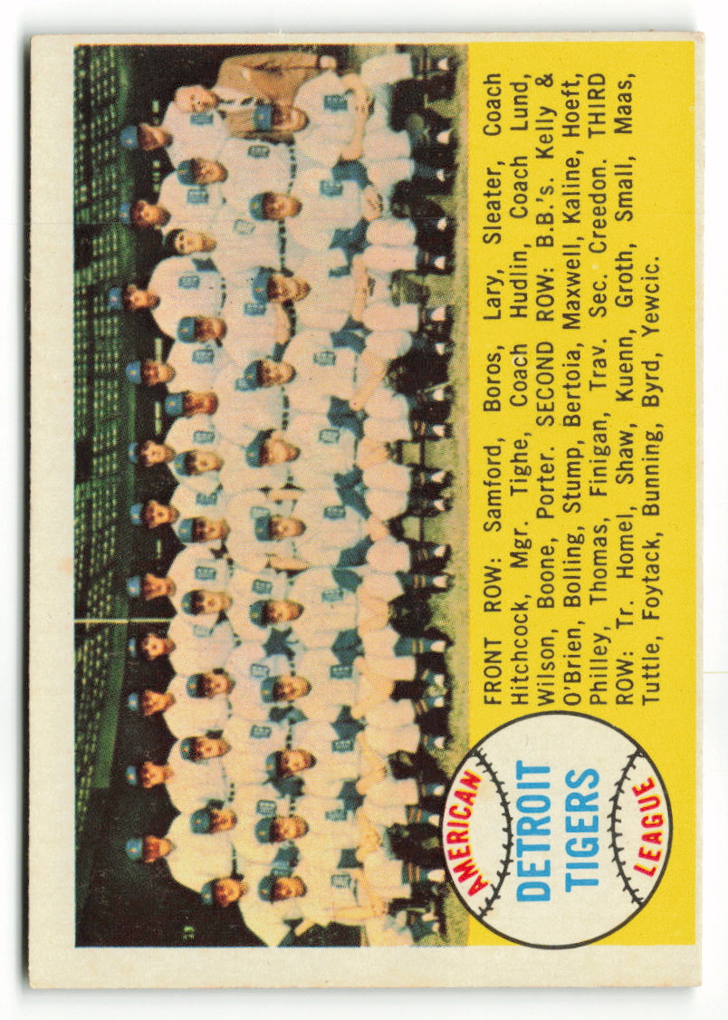 1958 Topps #397a Tigers Team Card