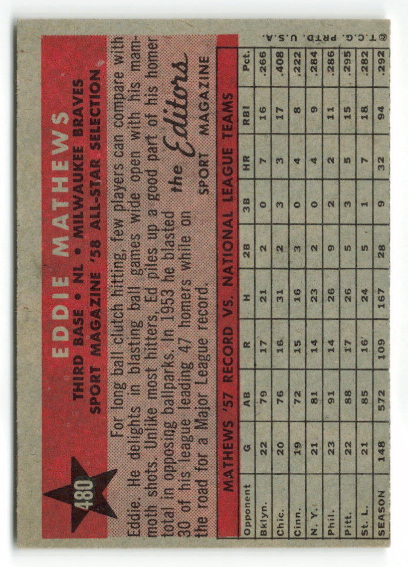 1958 Topps #480 Eddie Mathews AS