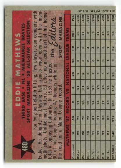 1958 Topps #480 Eddie Mathews AS