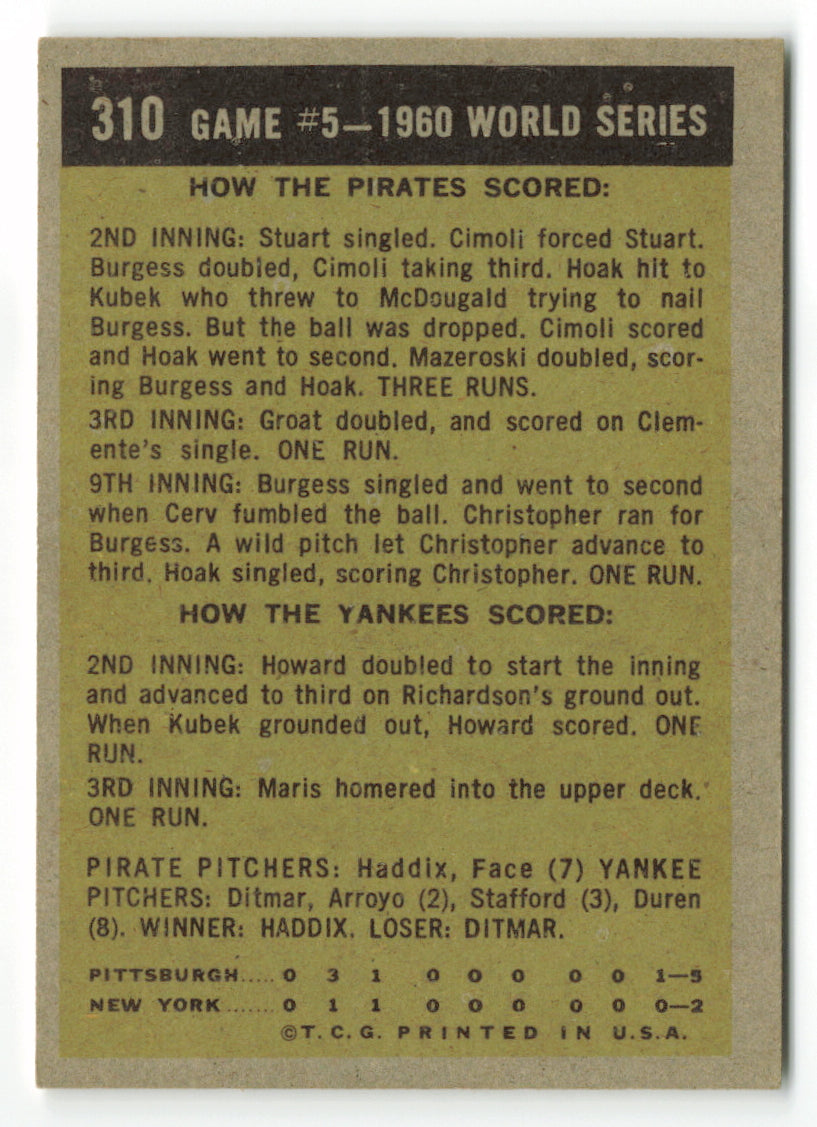 1961 Topps #310 World Series Game 5 - Face Saves the Day