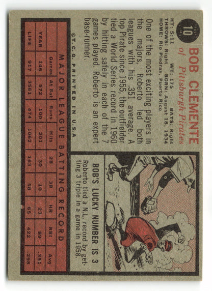 1962 Topps #010 Roberto Clemente