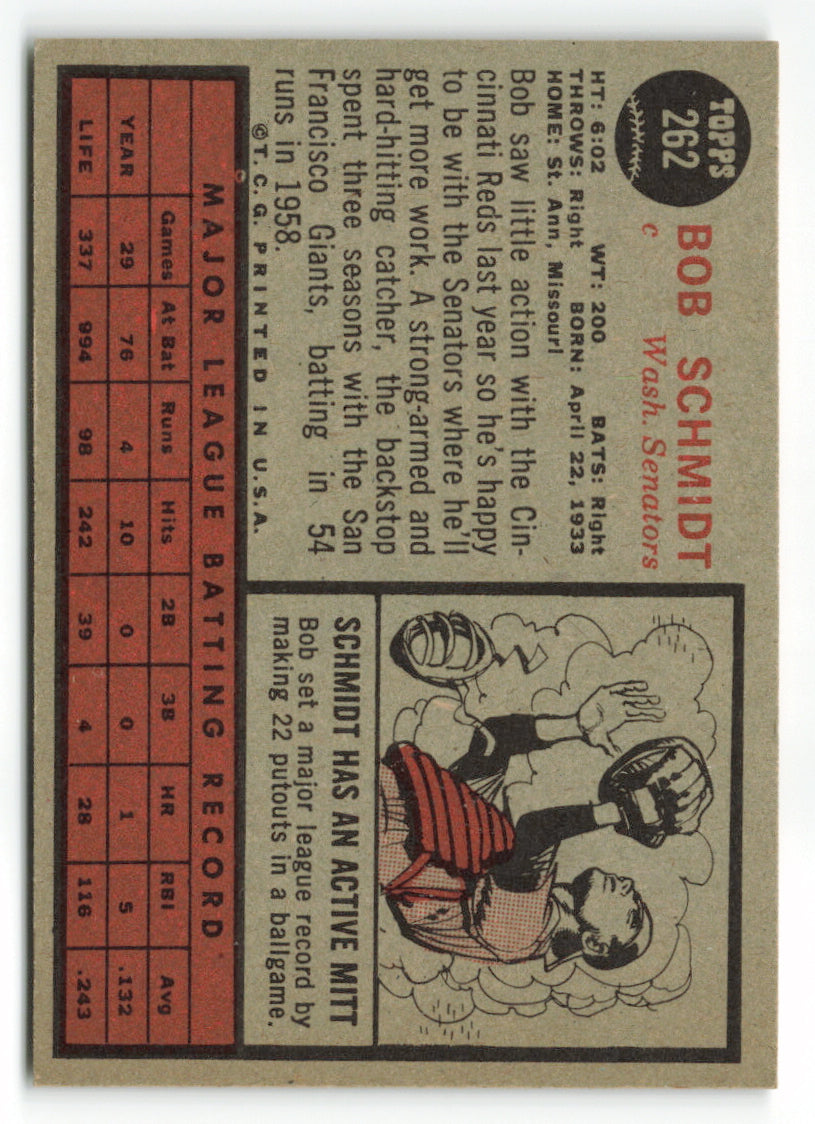 1962 Topps #262 Bob Schmidt