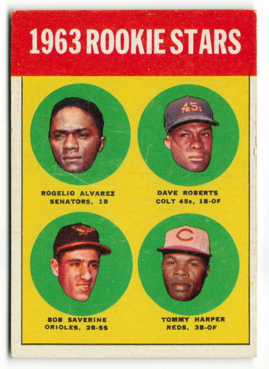 1963 Topps #158 1963 Rookie Stars (Rogelio Alvarez / Dave Roberts / Bob Saverine / Tommy Harper)