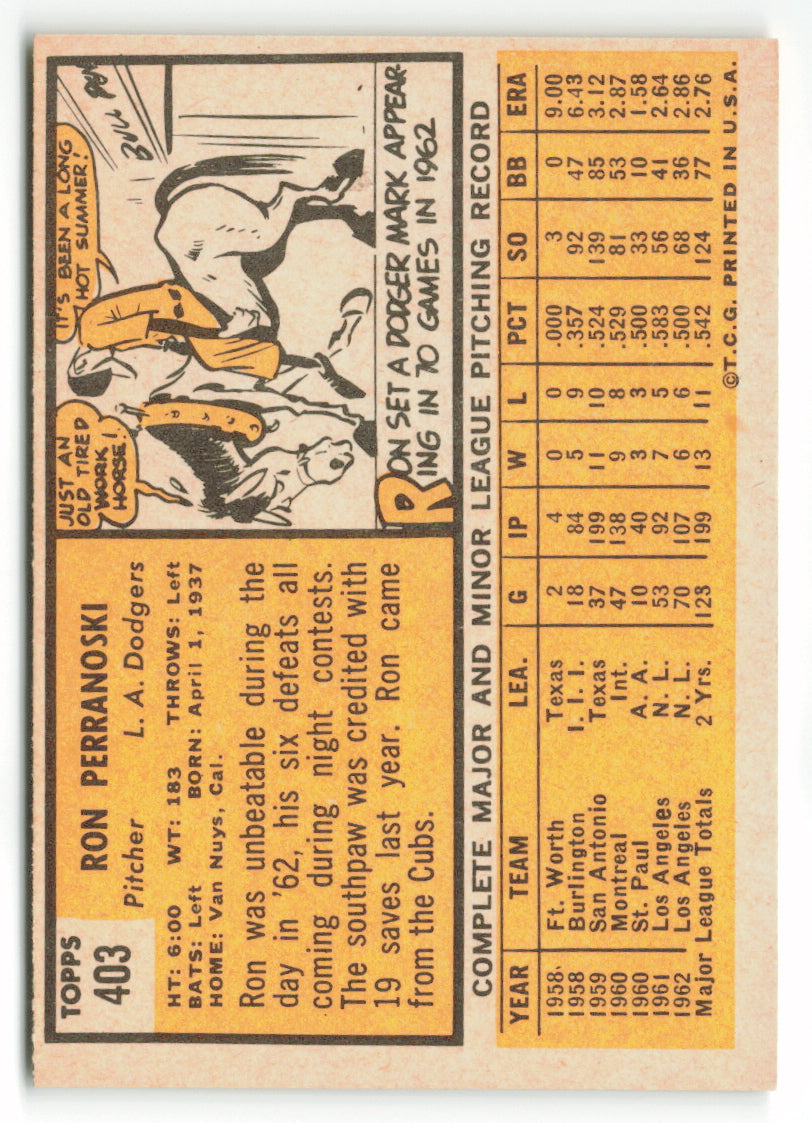 1963 Topps #403 Ron Perranoski