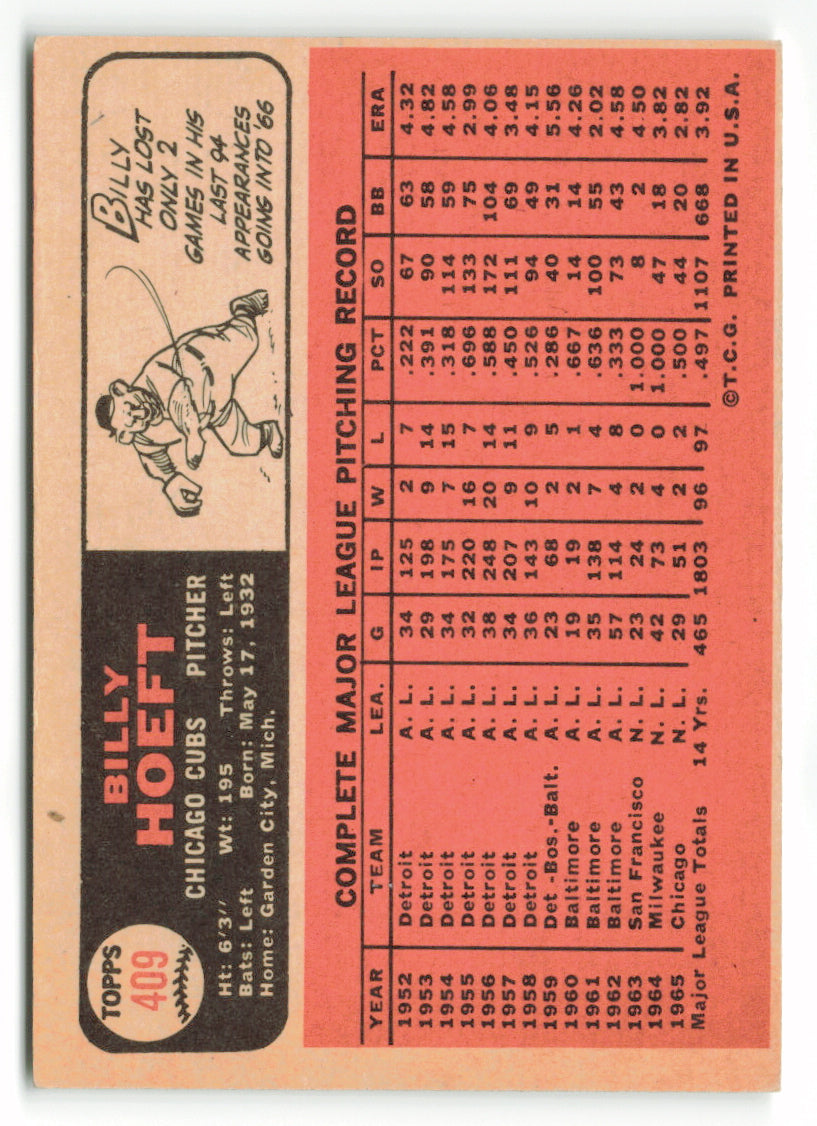 1966 Topps #409 Billy Hoeft