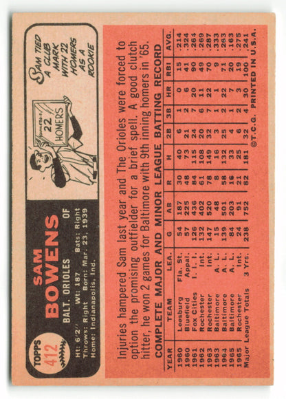 1966 Topps #412 Sam Bowens