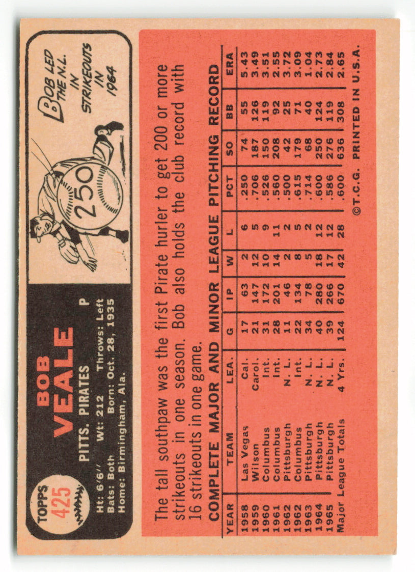 1966 Topps #425 Bob Veale