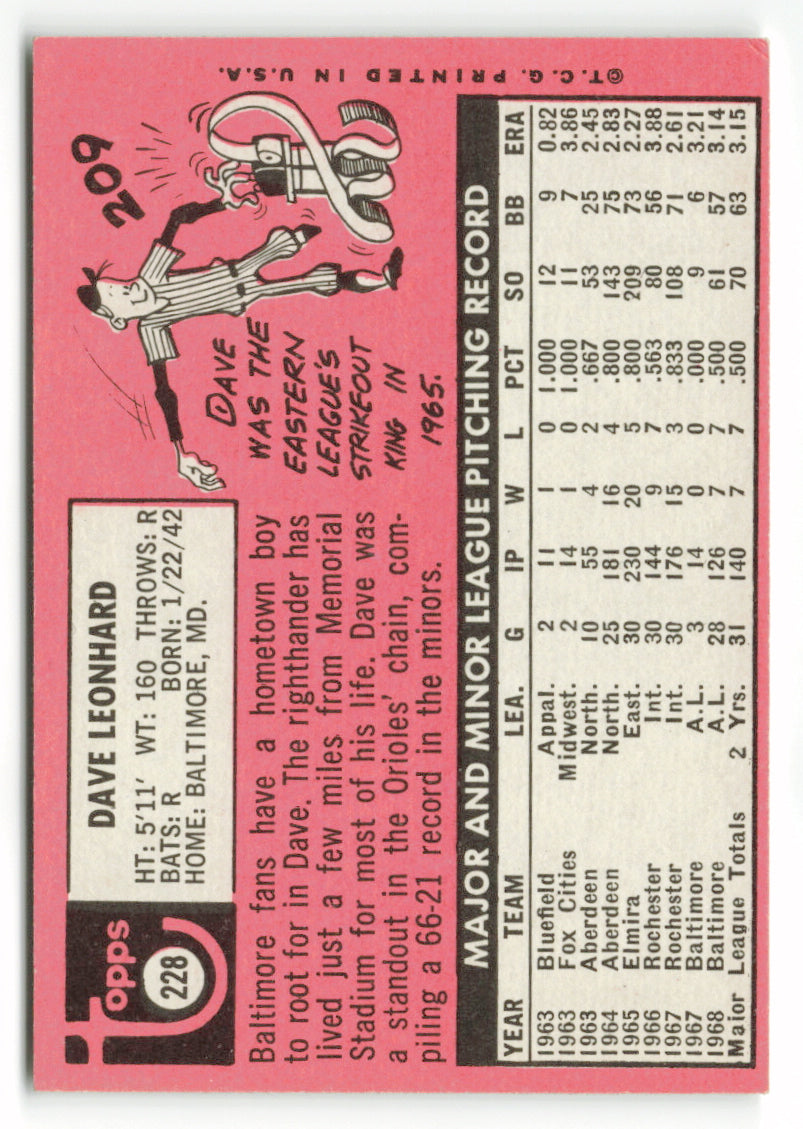 1969 Topps #228 Dave Leonhard