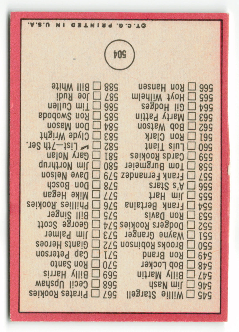 1969 Topps #504 Checklist 6 - Brooks Robinson