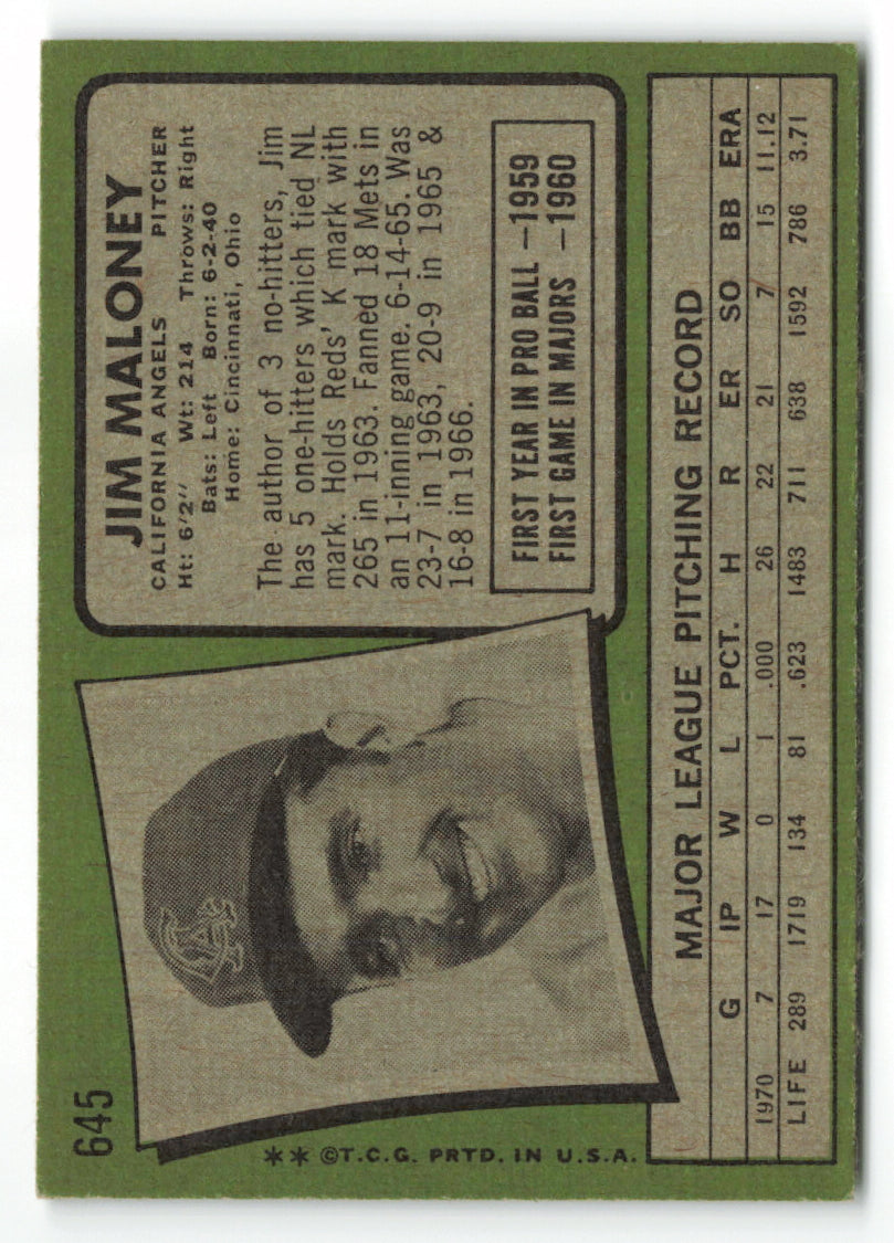 1971 Topps #645 Jim Maloney SP