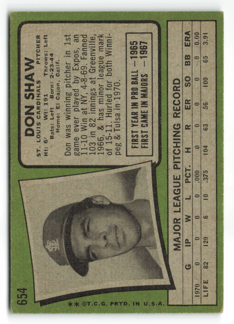 1971 Topps #654 Don Shaw SP