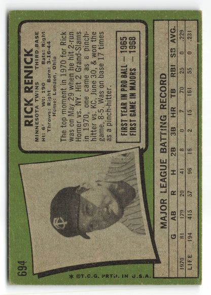 1971 Topps #694 Rick Renick SP