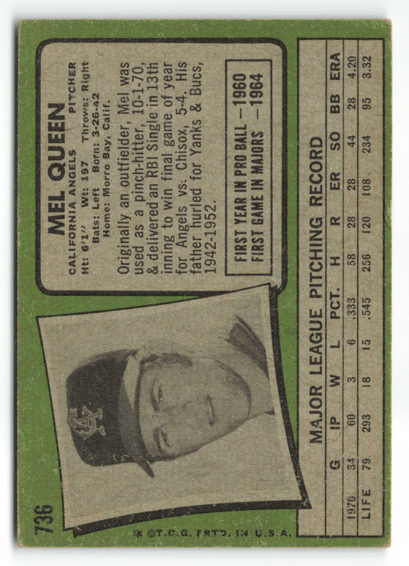 1971 Topps #736 Mel Queen SP