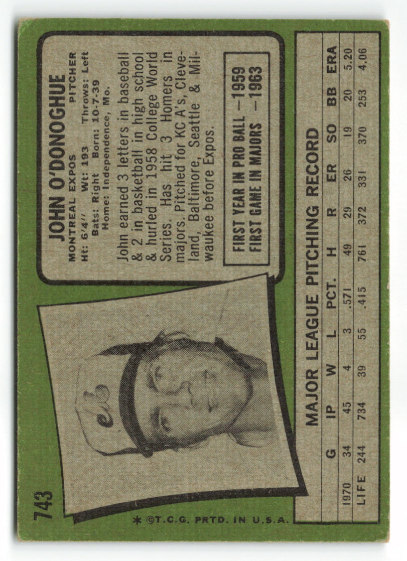 1971 Topps #743 John O'Donoghue SP