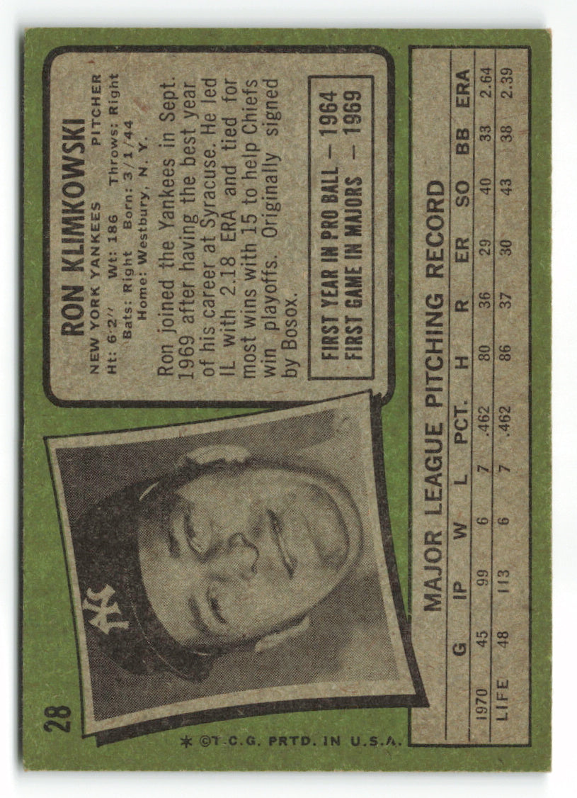 1971 Topps #028 Ron Klimkowski