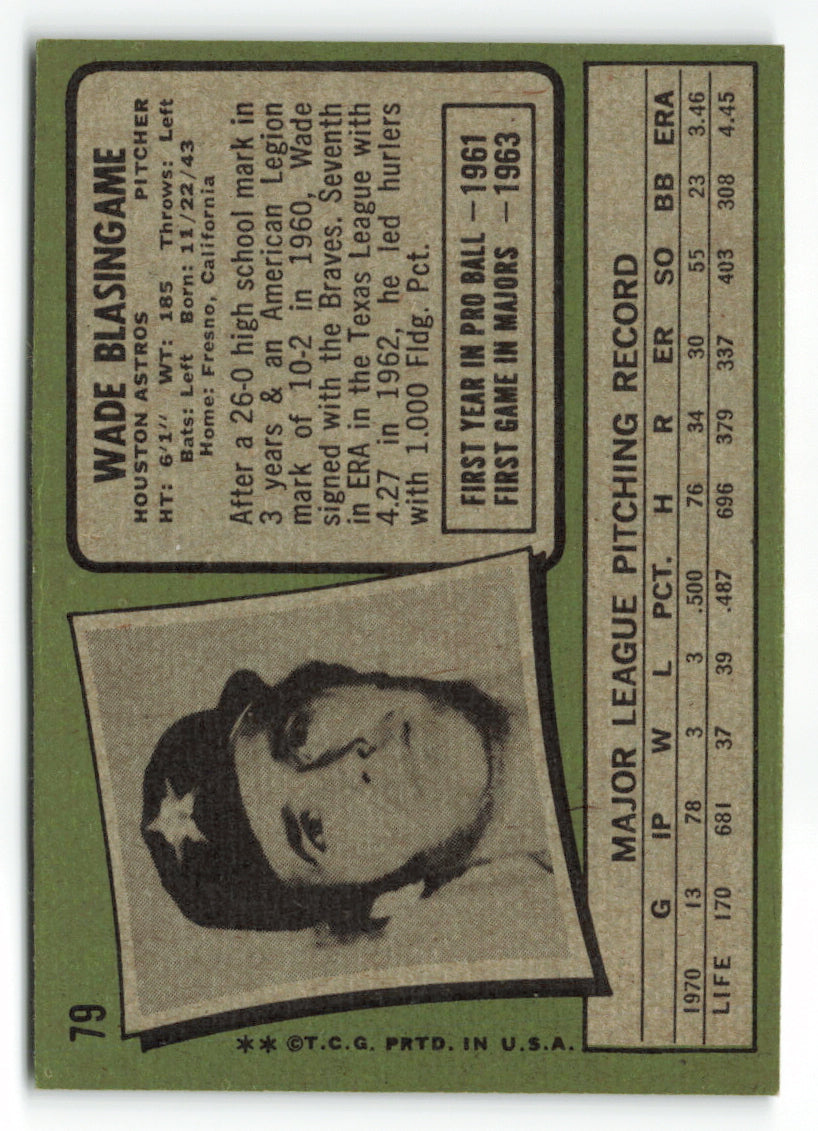 1971 Topps #079 Wade Blasingame