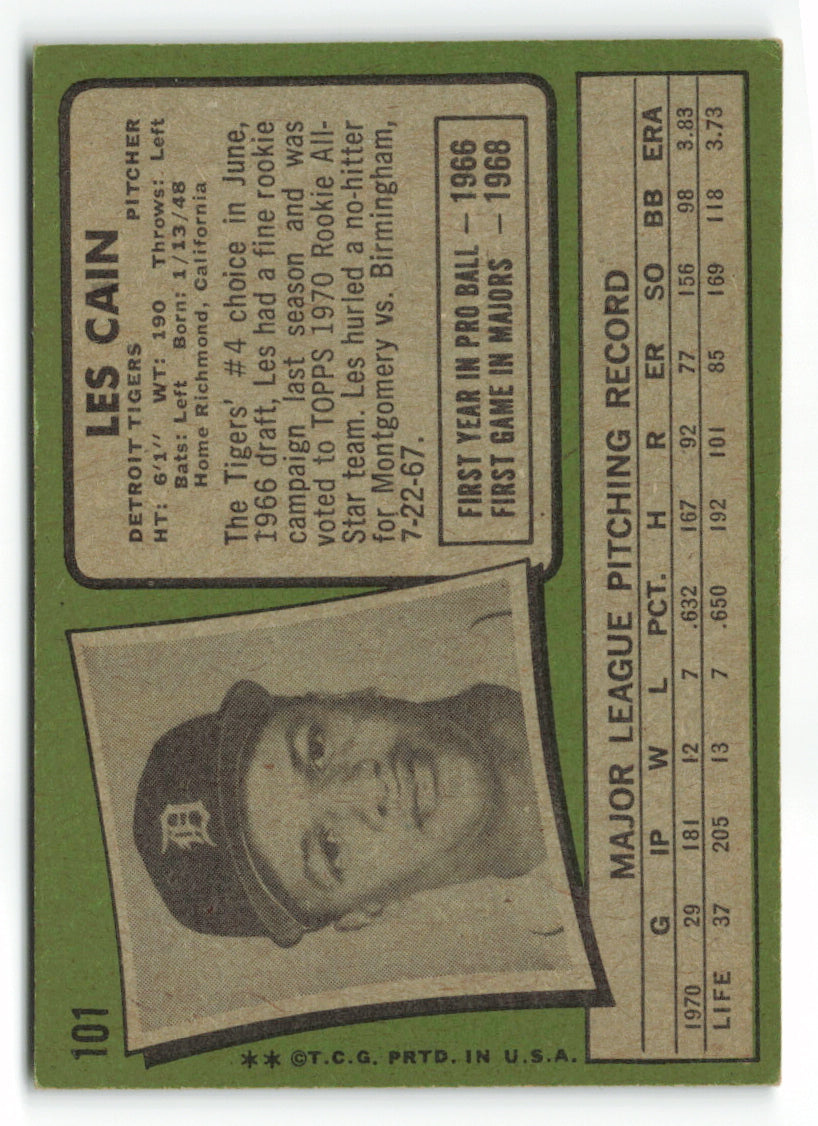 1971 Topps #101 Les Cain