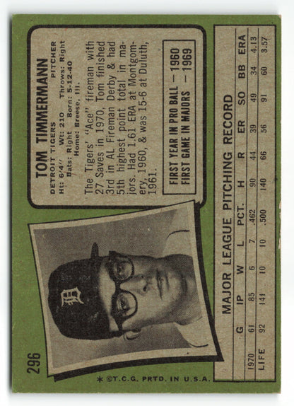 1971 Topps #296 Tom Timmermann