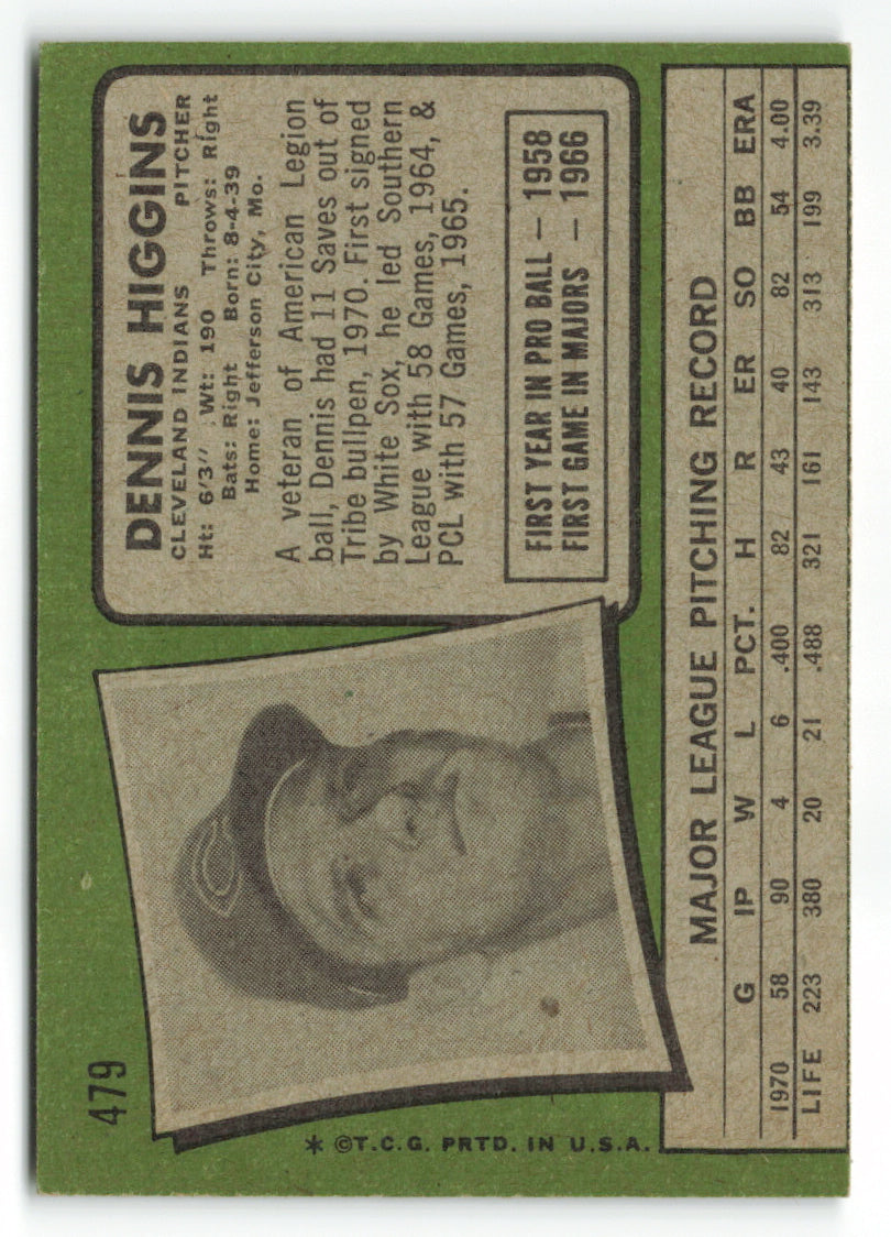 1971 Topps #479 Dennis Higgins