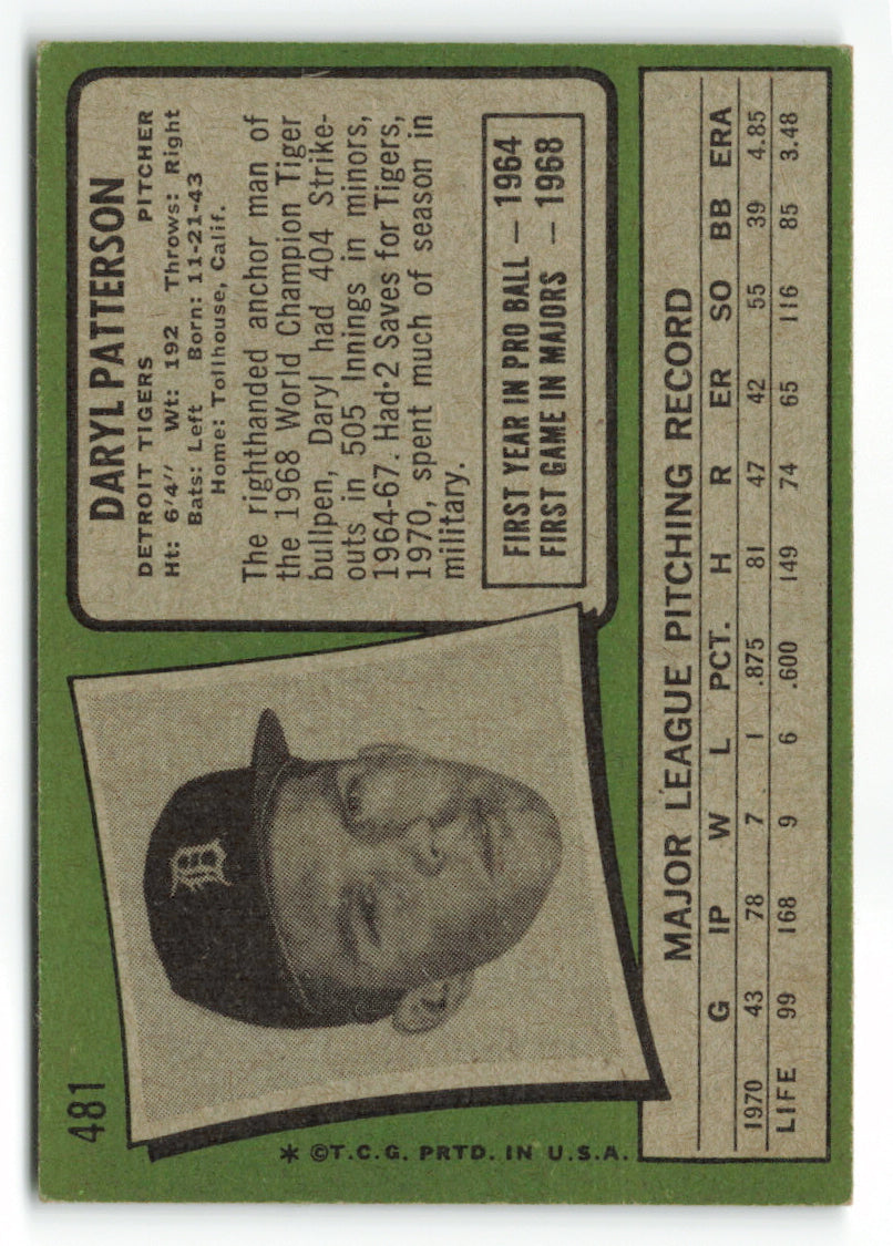 1971 Topps #481 Daryl Patterson