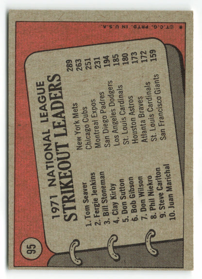 1972 Topps #095 1971 N.L. Strikeout Leaders (Tom Seaver / Fergie Jenkins / Bill Stoneman) Leaders