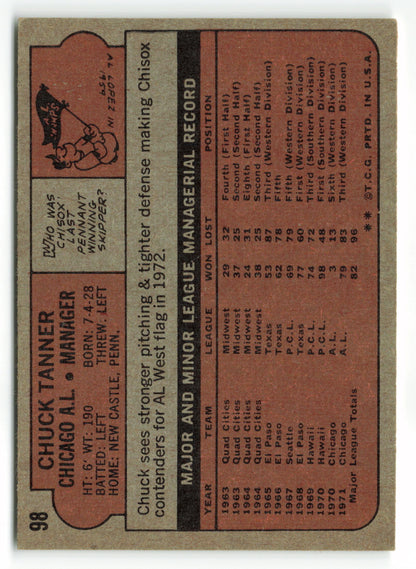 1972 Topps #098 Chuck Tanner MGR