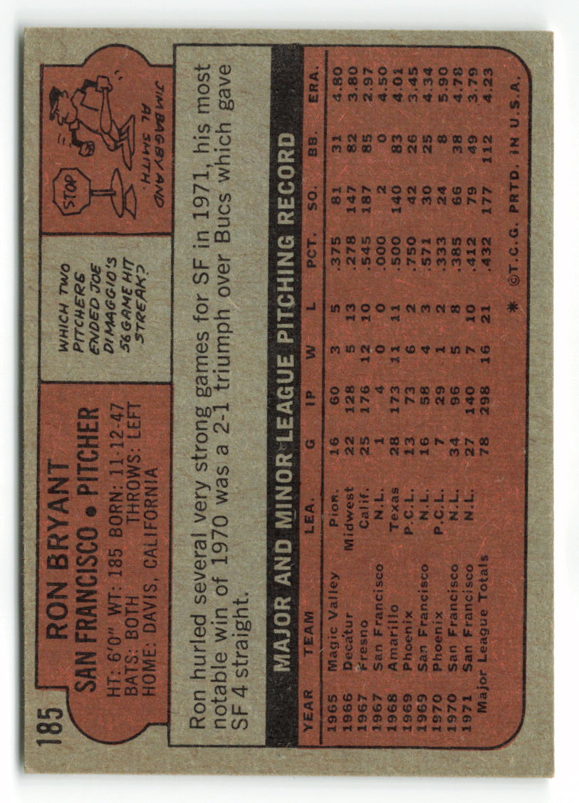 1972 Topps #185 Ron Bryant