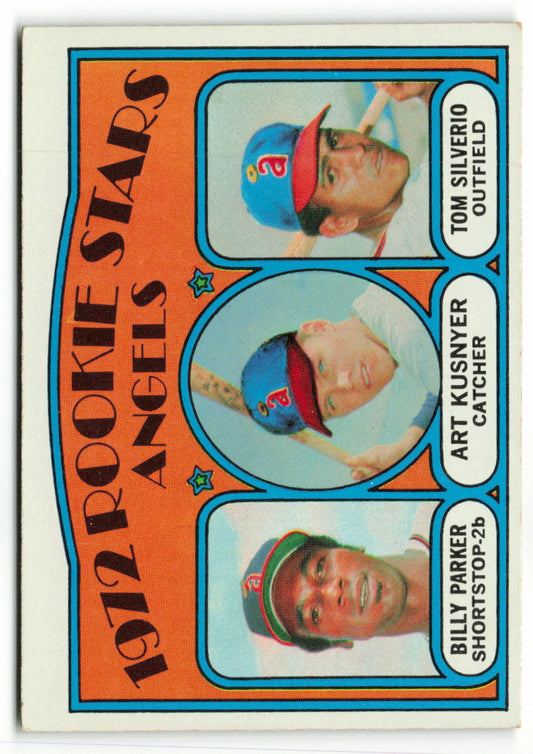 1972 Topps #213 Angels 1972 Rookie Stars (Billy Parker / Art Kusnyer / Tom Silverio) RC