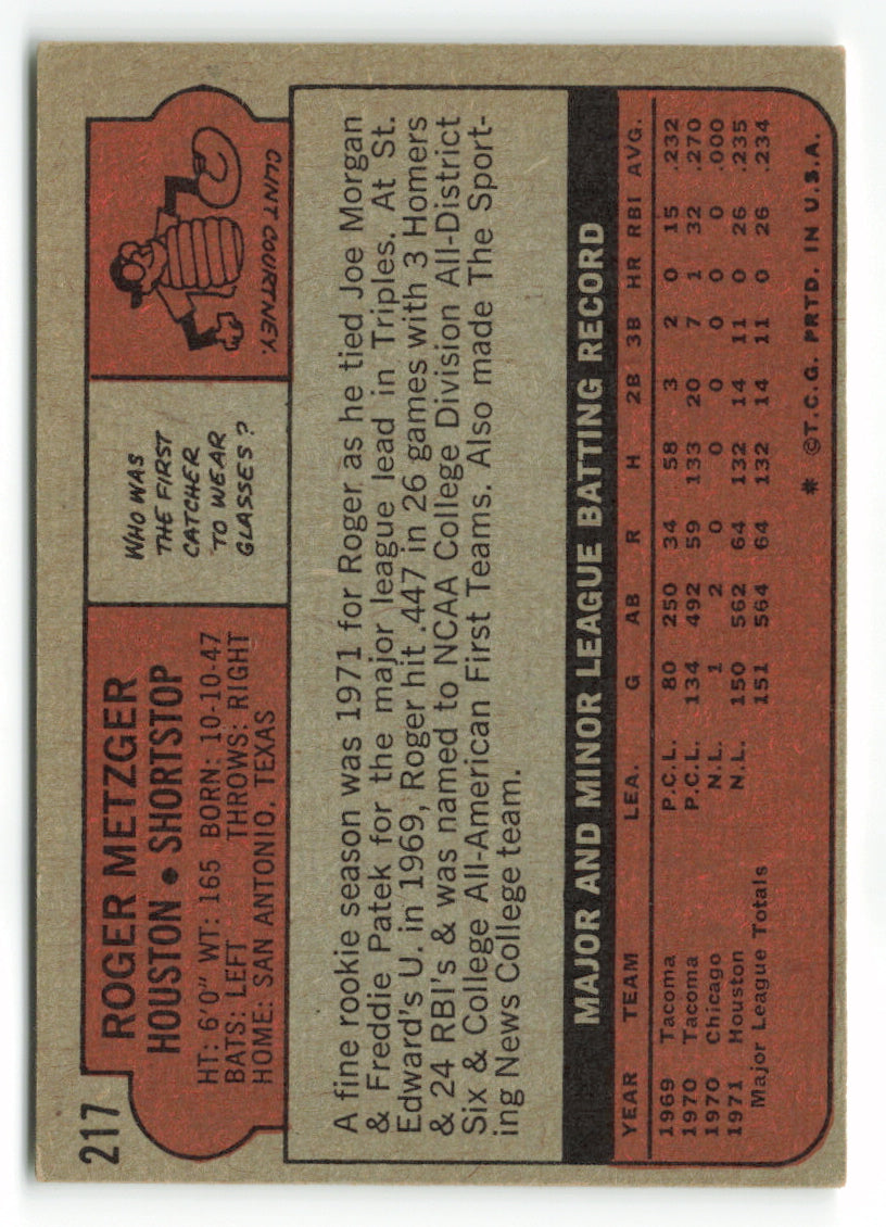 1972 Topps #217 Roger Metzger