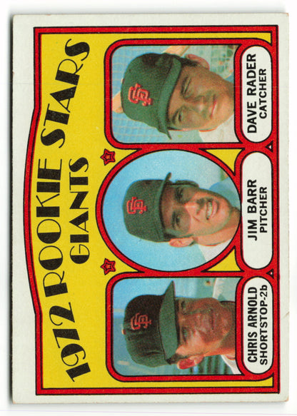 1972 Topps #232 Giants 1972 Rookie Stars (Chris Arnold / Jim Barr / Dave Rader) RC