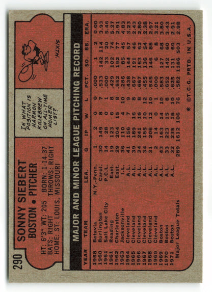 1972 Topps #290 Sonny Siebert