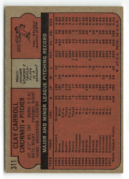 1972 Topps #311 Clay Carroll