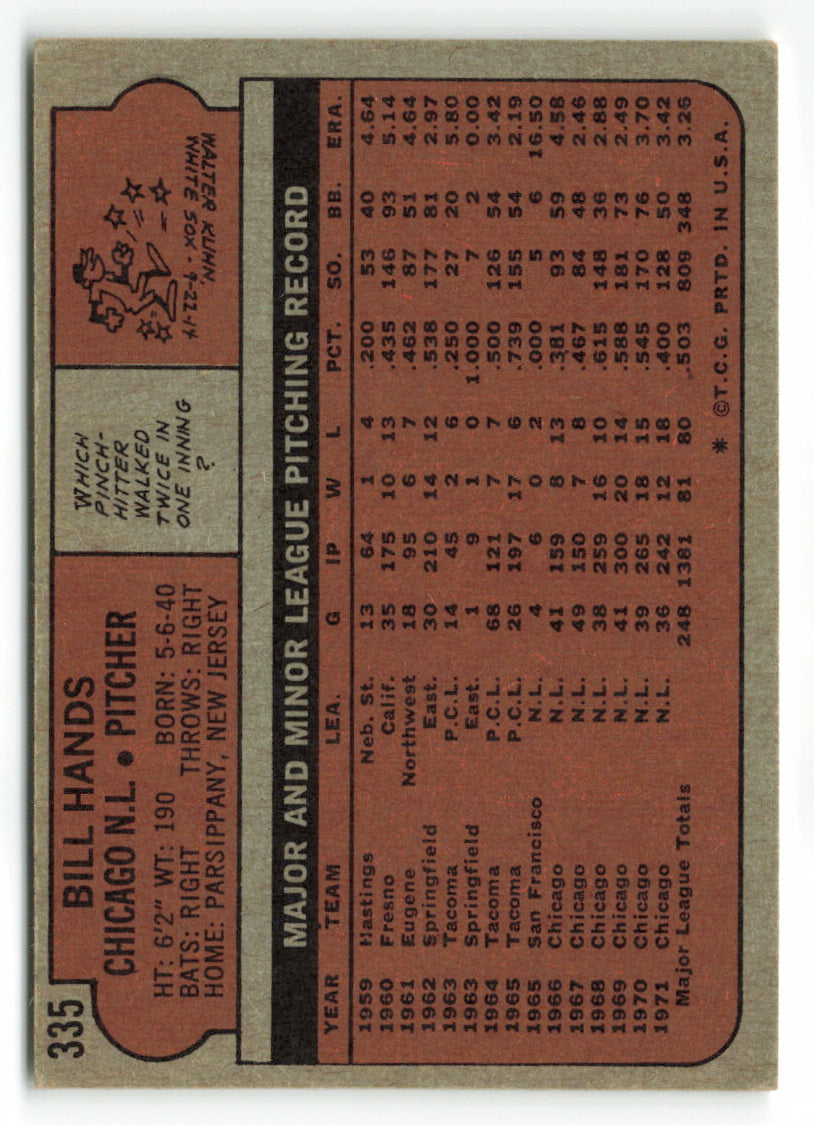 1972 Topps #335 Bill Hands