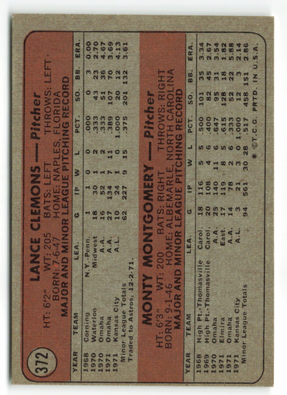 1972 Topps #372 Royals 1972 Rookie Stars (Lance Clemons / Monty Montgomery) RC